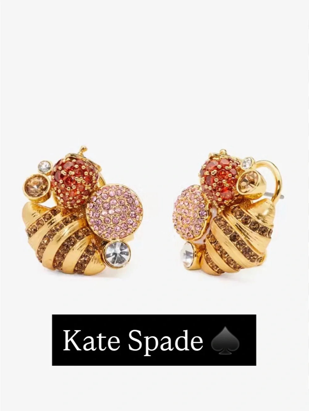 kate spade Gold-Tone Pink & Red Crystal Statement Cluster Earrings NWT